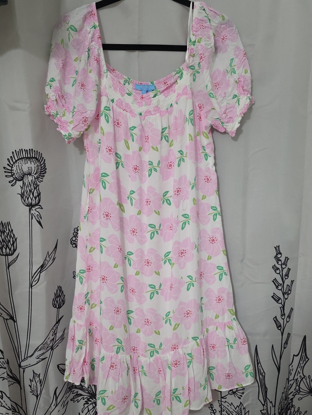 Light Pink Floral Puff-Sleeve Dress